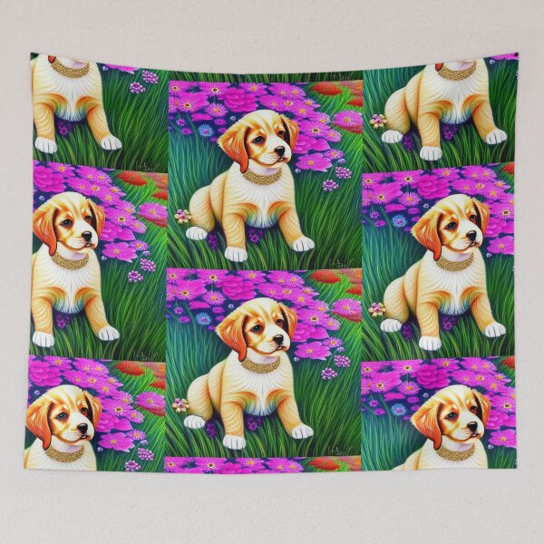 Item preview, Beautiful Golden Retriever Dog Oil Painting with flowers in background designed and sold by ManifestoDesign.