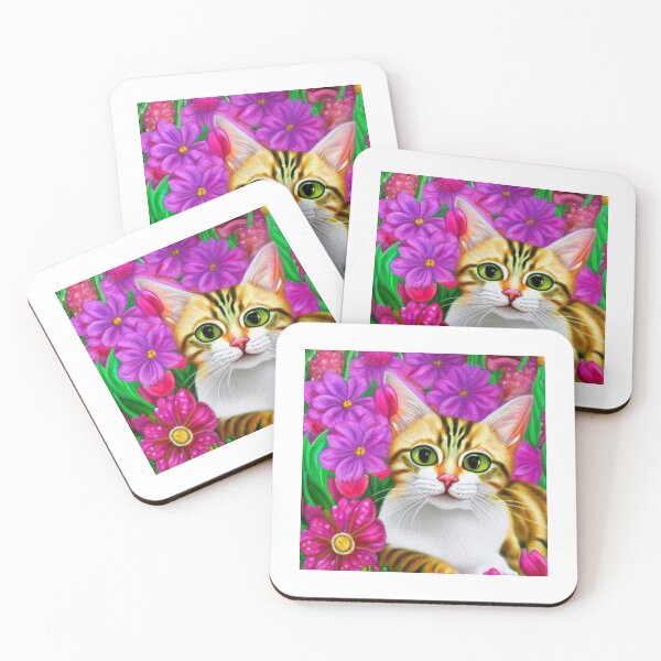 Item preview, Beautiful kitten Oil Painting with flowers in background designed and sold by ManifestoDesign.