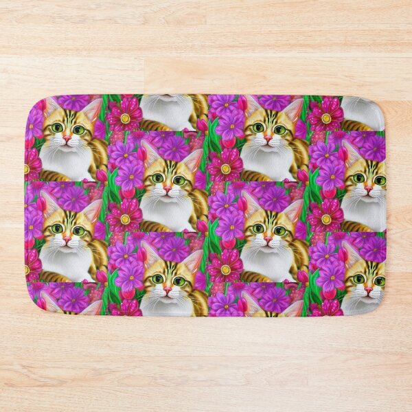 Item preview, Beautiful kitten Oil Painting with flowers in background designed and sold by ManifestoDesign.