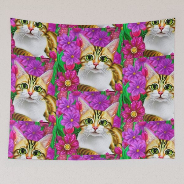 Item preview, Beautiful kitten Oil Painting with flowers in background designed and sold by ManifestoDesign.