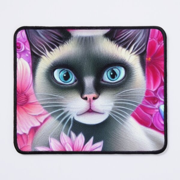 Item preview, Beautiful Siamese Cat Oil Painting with flowers in background designed and sold by ManifestoDesign.