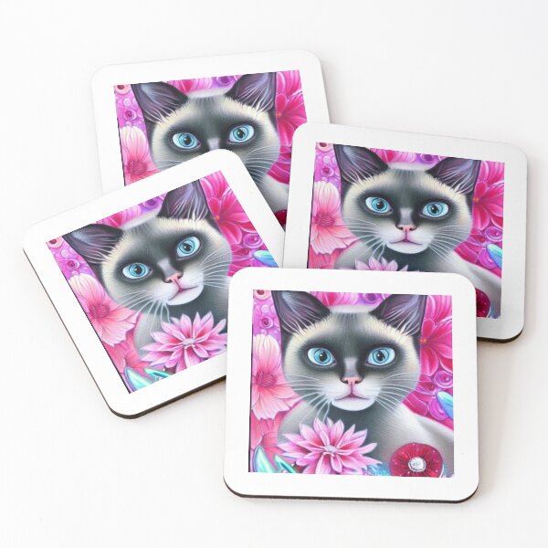 Item preview, Beautiful Siamese Cat Oil Painting with flowers in background designed and sold by ManifestoDesign.