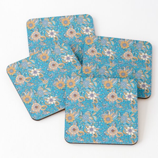 Item preview, Ornate Turquoise Teal Floral Flowers Exotic Oriental Pattern India Block Print Wallpaper designed and sold by StudioAkubi.