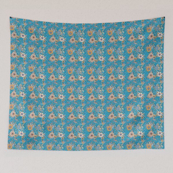 Item preview, Ornate Turquoise Teal Floral Flowers Exotic Oriental Pattern India Block Print Wallpaper designed and sold by StudioAkubi.