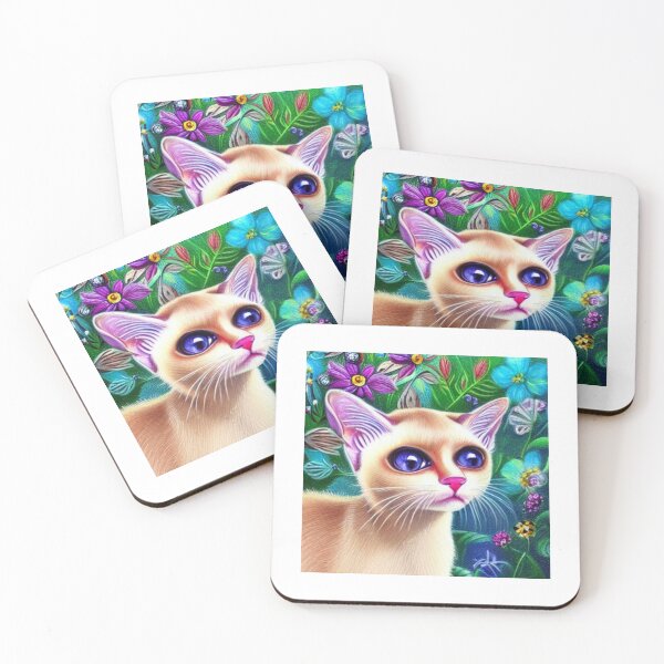 Item preview, Beautiful Siamese Cat Oil Painting with flowers in background designed and sold by ManifestoDesign.