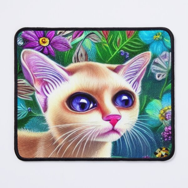 Item preview, Beautiful Siamese Cat Oil Painting with flowers in background designed and sold by ManifestoDesign.