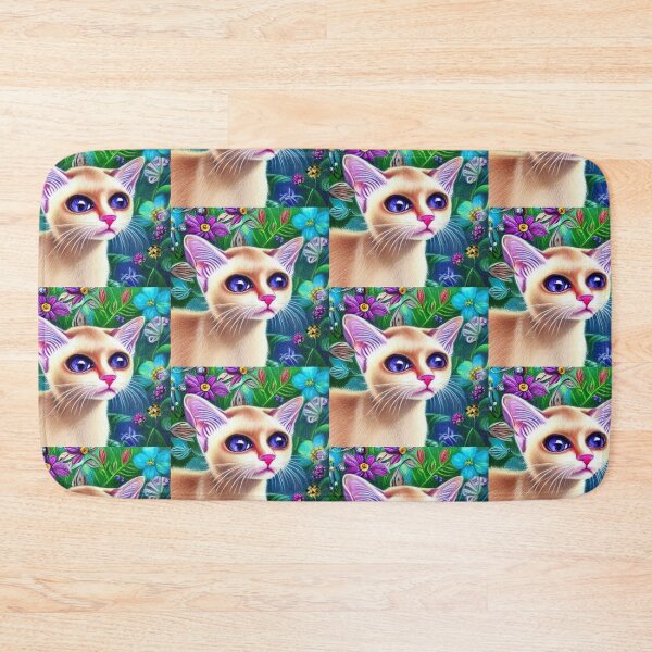 Item preview, Beautiful Siamese Cat Oil Painting with flowers in background designed and sold by ManifestoDesign.