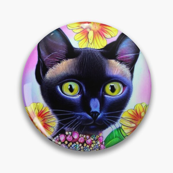 Item preview, Beautiful Black Siamese Cat Oil Painting with flowers in background designed and sold by ManifestoDesign.