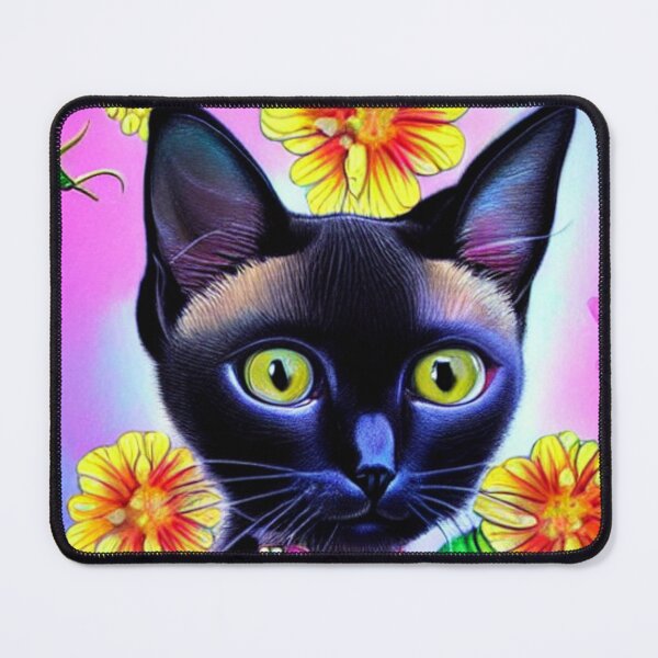 Item preview, Beautiful Black Siamese Cat Oil Painting with flowers in background designed and sold by ManifestoDesign.