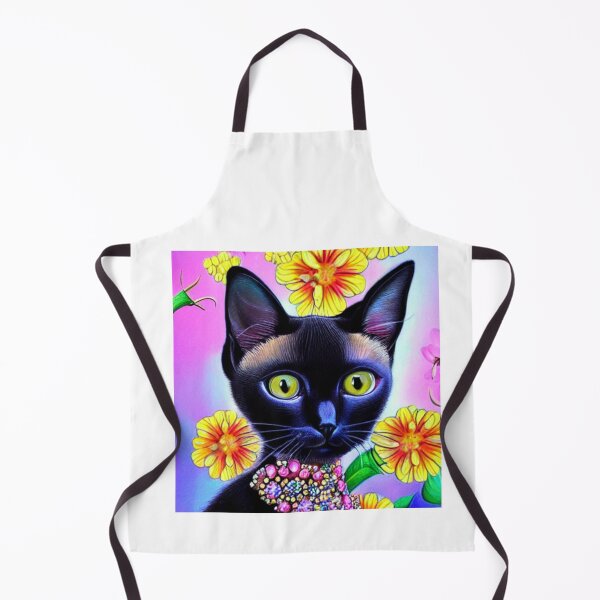 Item preview, Beautiful Black Siamese Cat Oil Painting with flowers in background designed and sold by ManifestoDesign.
