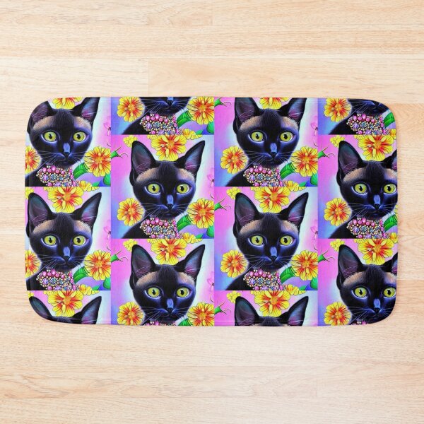 Item preview, Beautiful Black Siamese Cat Oil Painting with flowers in background designed and sold by ManifestoDesign.