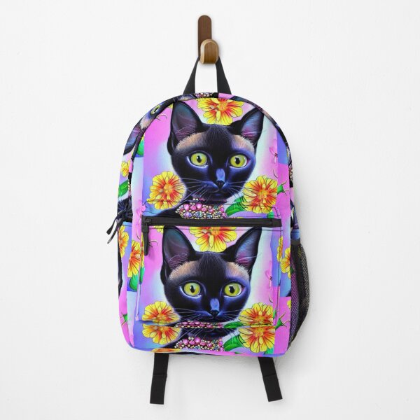 Item preview, Beautiful Black Siamese Cat Oil Painting with flowers in background designed and sold by ManifestoDesign.