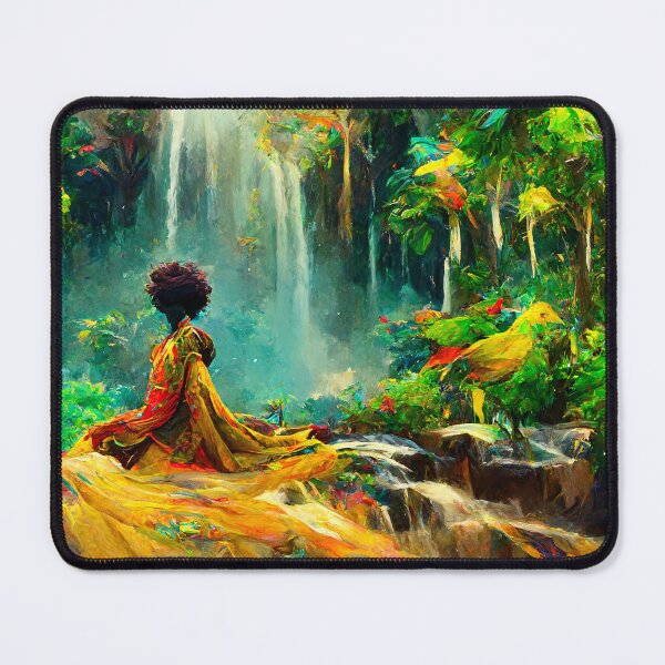 Item preview, African woman in rainforest with waterfall designed and sold by GambiJoop.