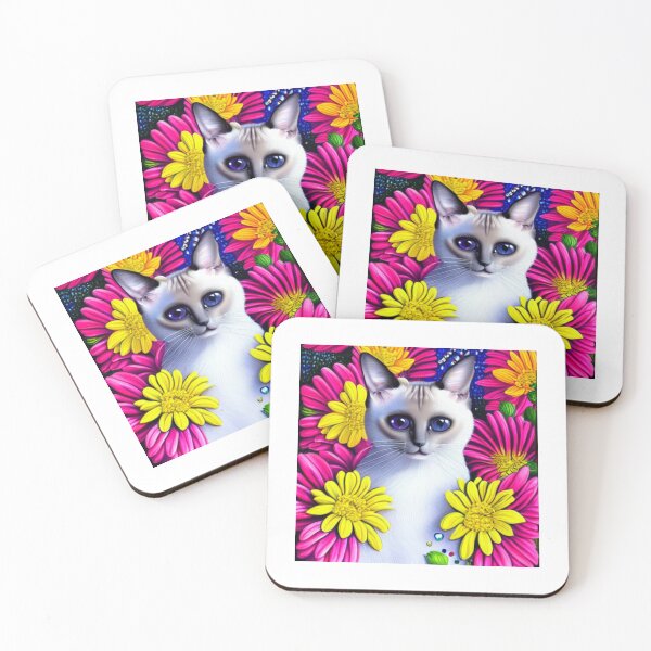 Item preview, Beautiful Siamese Cat Oil Painting with flowers in background designed and sold by ManifestoDesign.