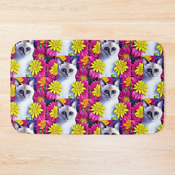 Item preview, Beautiful Siamese Cat Oil Painting with flowers in background designed and sold by ManifestoDesign.