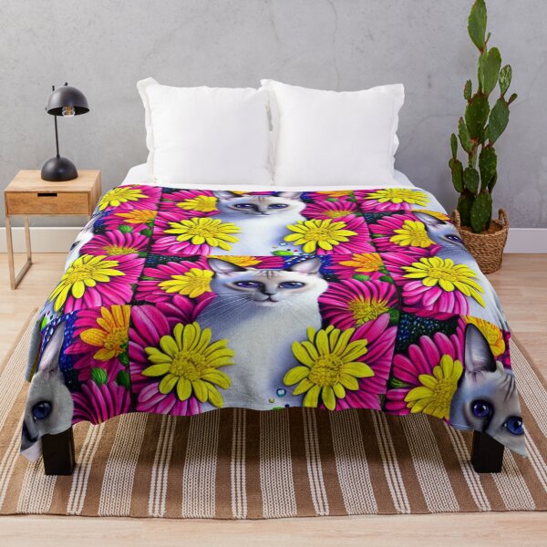 Item preview, Beautiful Siamese Cat Oil Painting with flowers in background designed and sold by ManifestoDesign.