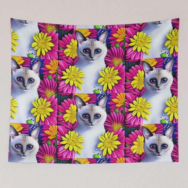 Item preview, Beautiful Siamese Cat Oil Painting with flowers in background designed and sold by ManifestoDesign.