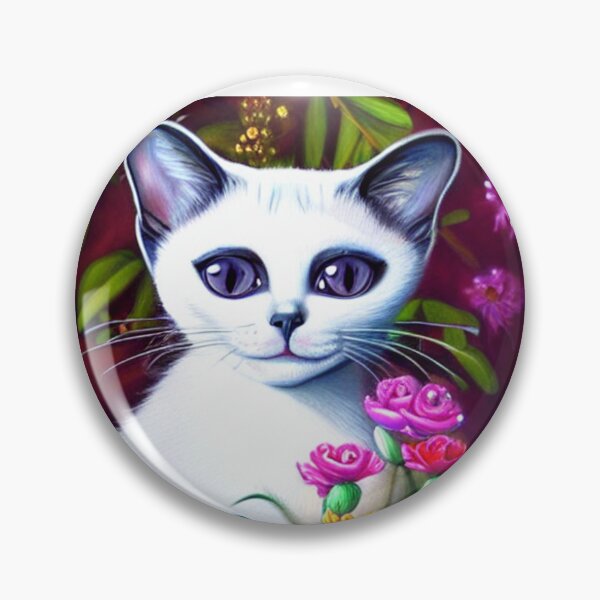 Item preview, Beautiful White Siamese Cat Oil Painting with flowers in background designed and sold by ManifestoDesign.