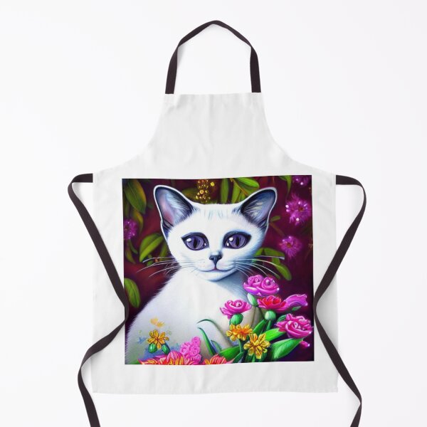 Item preview, Beautiful White Siamese Cat Oil Painting with flowers in background designed and sold by ManifestoDesign.