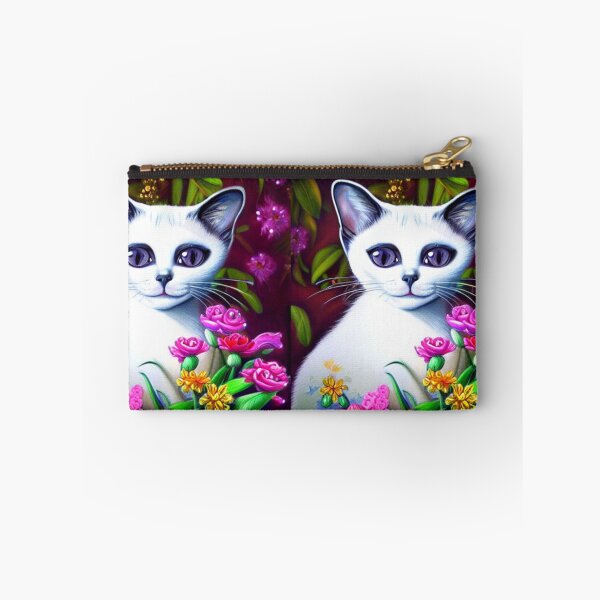 Item preview, Beautiful White Siamese Cat Oil Painting with flowers in background designed and sold by ManifestoDesign.