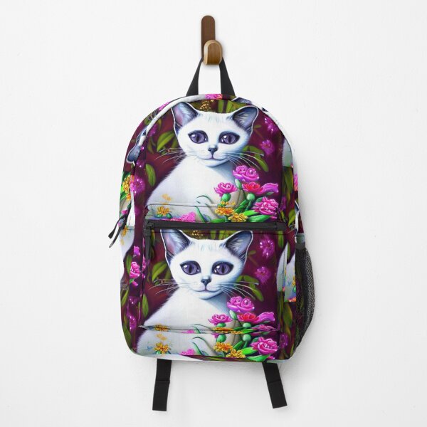 Item preview, Beautiful White Siamese Cat Oil Painting with flowers in background designed and sold by ManifestoDesign.