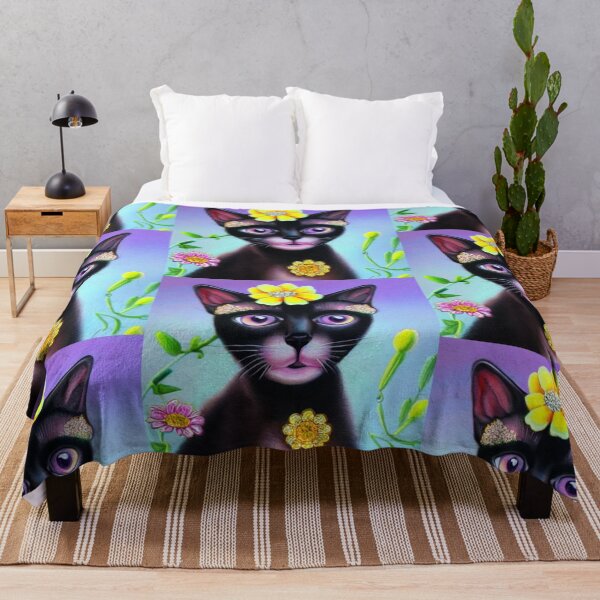 Item preview, Beautiful Black Siamese Cat Oil Painting with flowers in background designed and sold by ManifestoDesign.