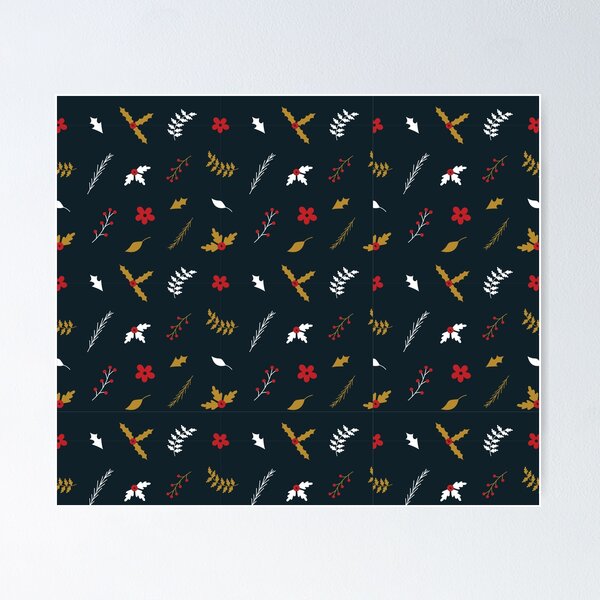 Item preview, Gold Fern Leaves and Red Berries Christmas Holiday Pattern designed and sold by wildberriesph.