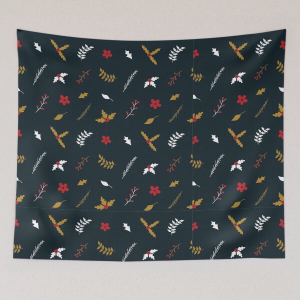Item preview, Gold Fern Leaves and Red Berries Christmas Holiday Pattern designed and sold by wildberriesph.