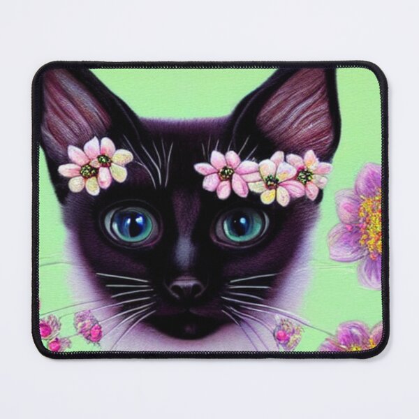 Item preview, Beautiful Siamese Cat Oil Painting with flowers in background designed and sold by ManifestoDesign.