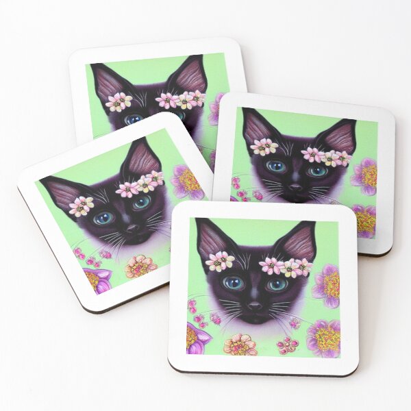 Item preview, Beautiful Siamese Cat Oil Painting with flowers in background designed and sold by ManifestoDesign.