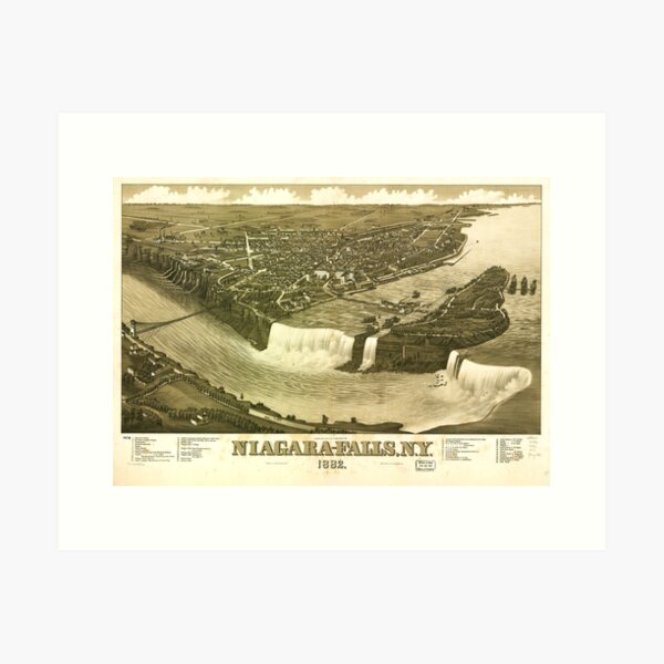 Niagara store Falls Map, niagara falls ny, vintage niagara, niagara falls, niagara falls poster, Panoramic Map of Niagara Falls, 1882, Wall DECAL