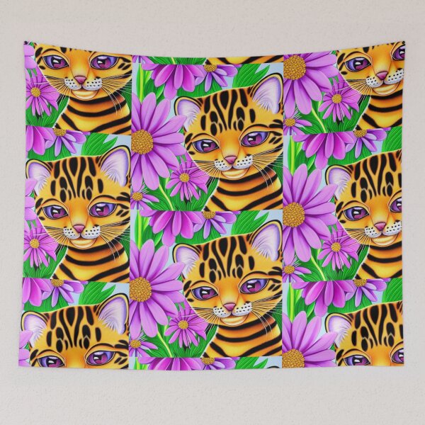 Item preview, Beautiful Bengal Cat Oil Painting with flowers in background designed and sold by ManifestoDesign.