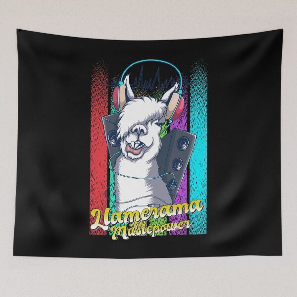 Artikelvorschau, Ein Design mit einem Lama mit Kophörer und Boxen und dem Slogan Llamerama Musicpower entworfen und verkauft von velisani.