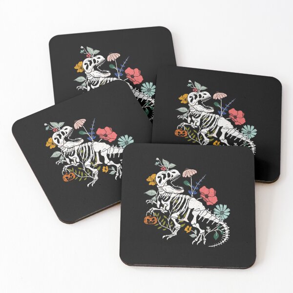 Item preview, Halloween t-rex dinosaur skeleton bones floral tropical fossil designed and sold by OODHA.