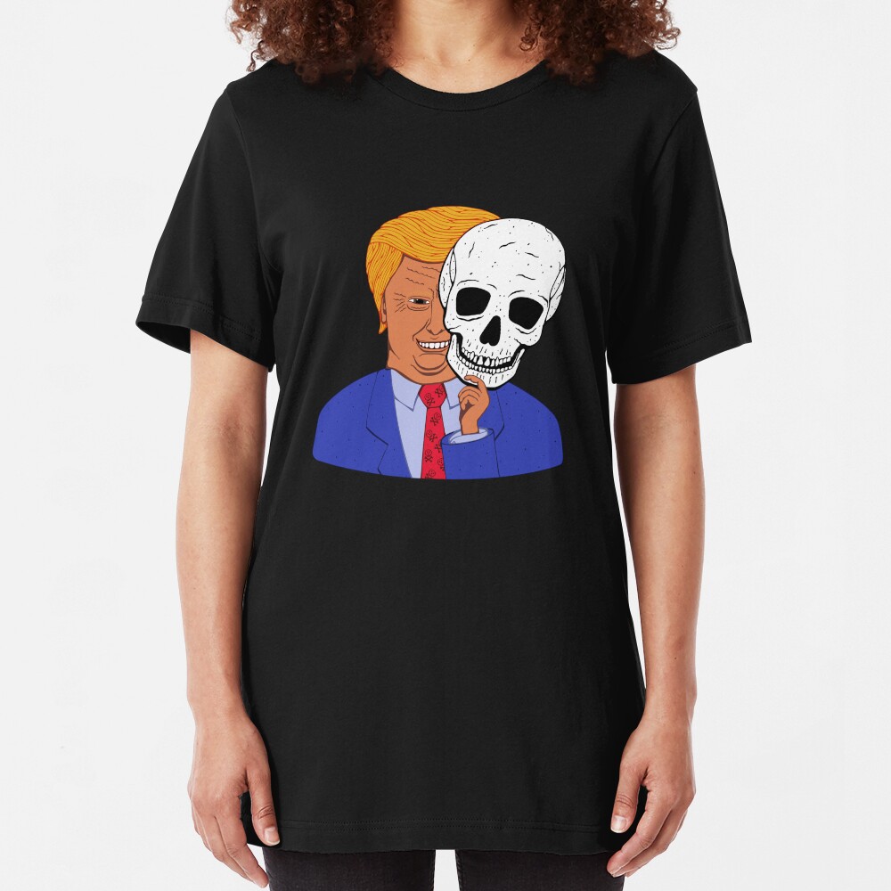 Scary Trump with Halloween Skeleton Mask Slim Fit T-Shirt