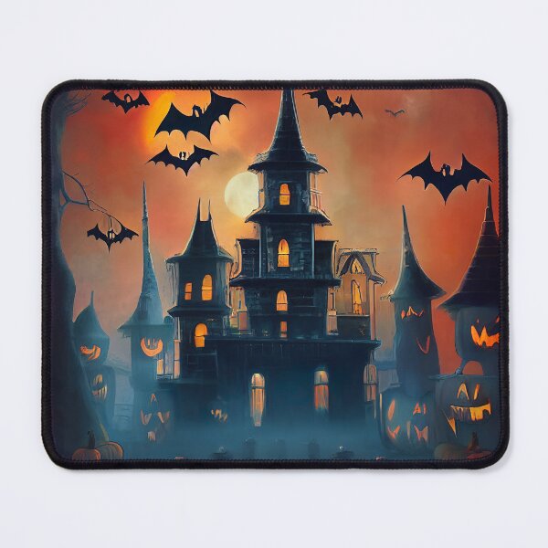 Aperçu de l'œuvre Maison hantée effrayante avec des chauves-souris d'Halloween Sticker créée et vendue par TheCreativeFab.