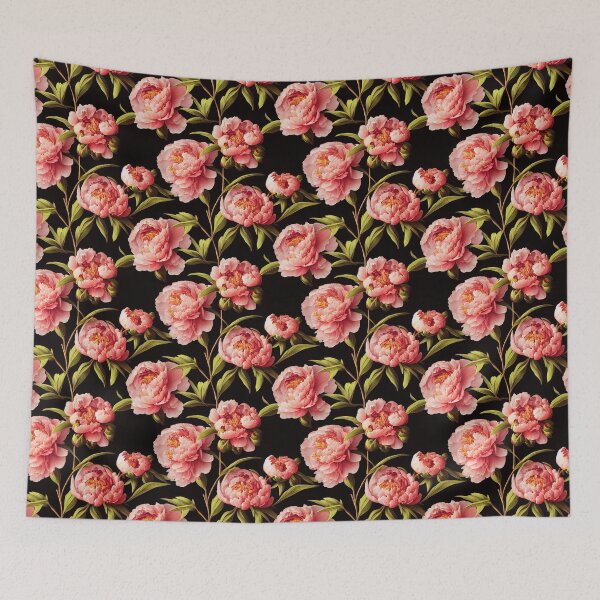 Item preview, Peonies on black background designed and sold by arkymonart.