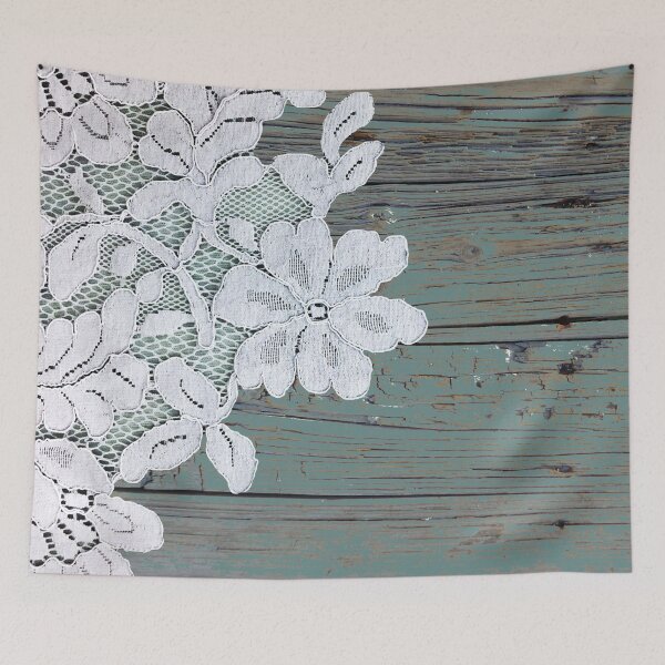 Item preview, Parisian white lace Bohemian western country blue barn wood designed and sold by LEILA ART SPACE.