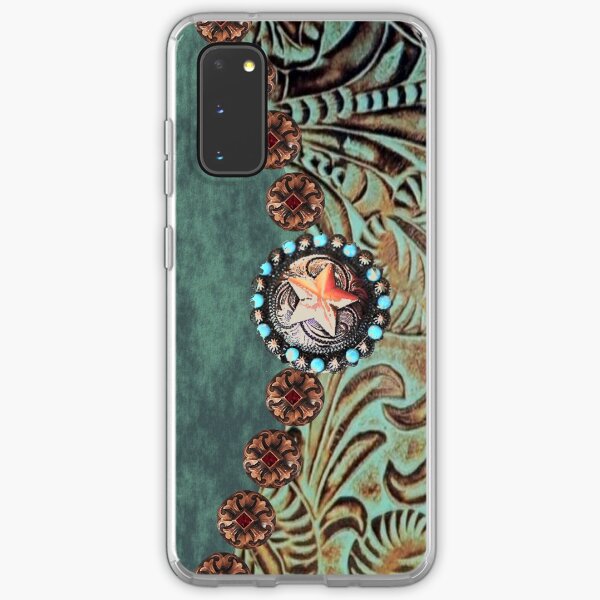 Rustic cowboy cowgirl western country green teal leather Samsung Galaxy Soft Case