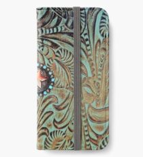 Rustic cowboy cowgirl western country green teal leather iPhone Wallet/Case/Skin
