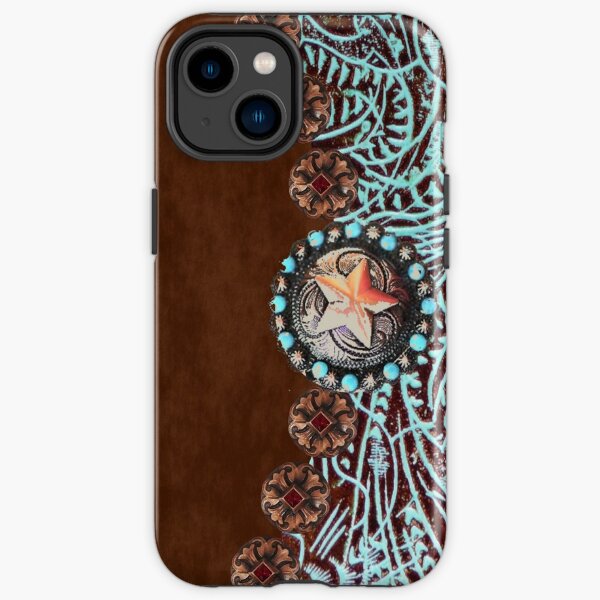 Primitive cowboy cowgirl western country brown turquoise  iPhone Tough Case