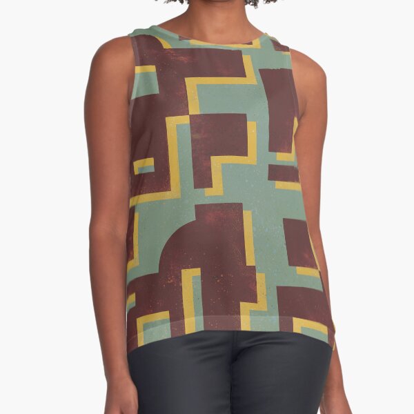 Space Age Mid Century Abstract Art Print Plum/Gold V2A Sleeveless Top