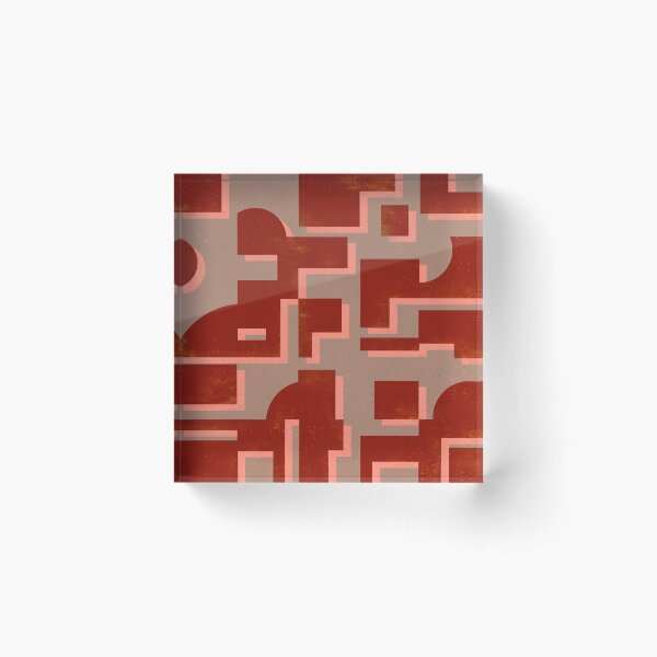 Space Age Mid Century Abstract Art Print Red/Tan V2B Acrylic Block