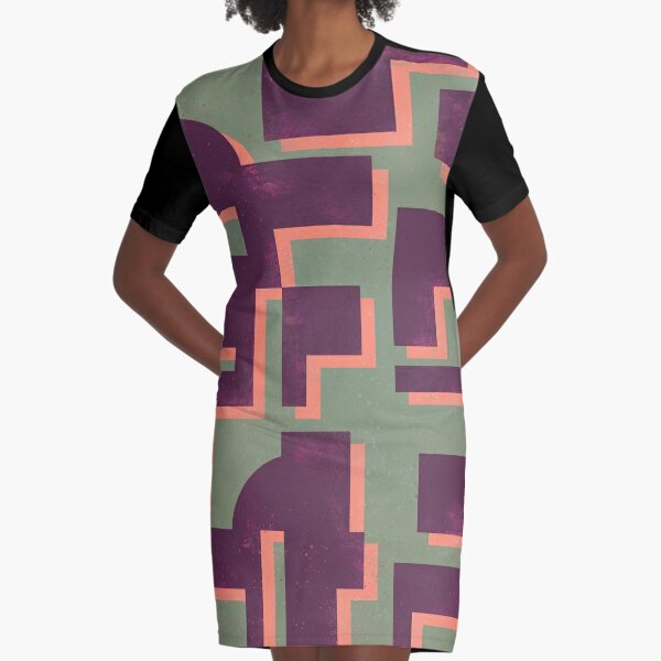 Space Age Mid Century Abstract Art Print Purple/Sage  V2E   Graphic T-Shirt Dress