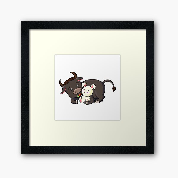 Ox and Rabbit couple Framed Art Print
