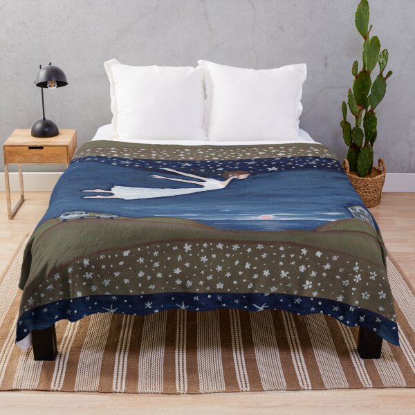 Flying Girl Remembers Her Dreams, or Night Blooming Throw Blanket