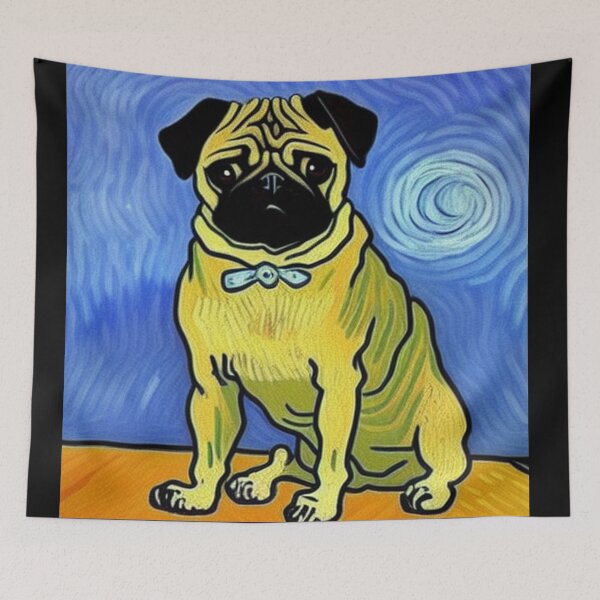 Item preview, Pug on Blue Van Gogh Style Background designed and sold by pugmom4.