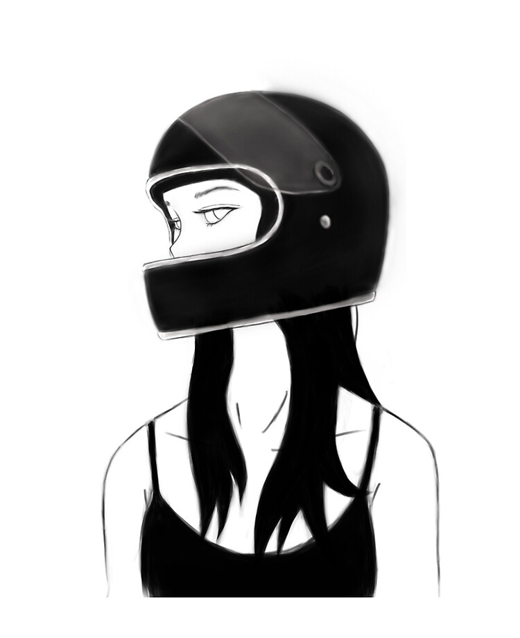 Download Helmet Biker Girl With Helmet Drawing