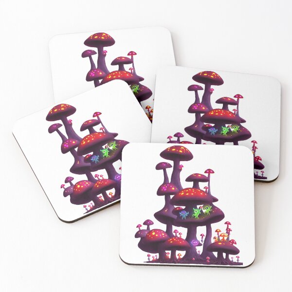 Item preview, Little glowing multicoloured monsters dancing on glowing toadstools designed and sold by BrachiaST.