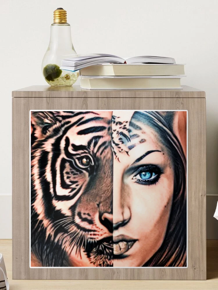 Otherkin Tiger Female Therian art, stunning makeup Classic Round Sticker